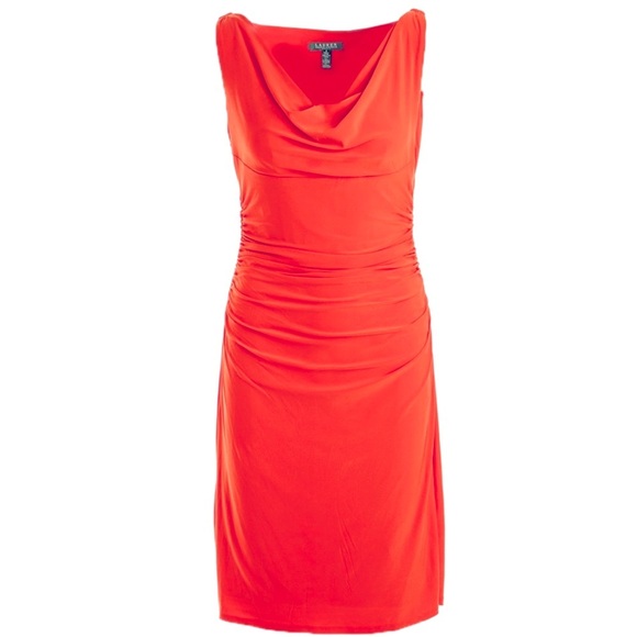 Lauren Ralph Lauren Coral Orange Draped Cowl Neck Stretch Jersey Dress Size 6P - Picture 3 of 9